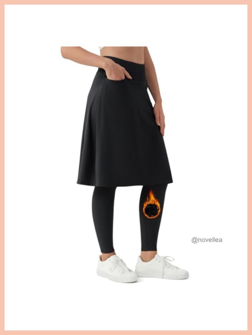 Fleece Lined Knee Length Skirted Leggings High Waist Tummy Control Skort